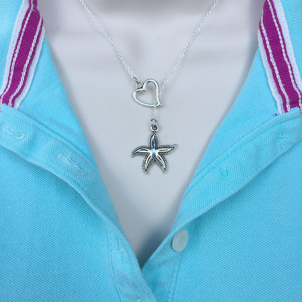 I Love Starfish Handcrafted Necklace Lariat Y Style.
