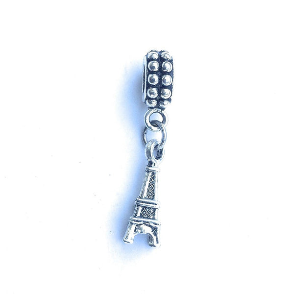 Handcrafted Silver Eiffel Tower Charm Bead for Bracelet.
