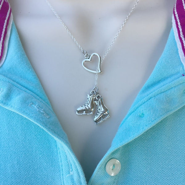 I Love Ice Skating Handcrafted Silver Lariat Y Necklace.