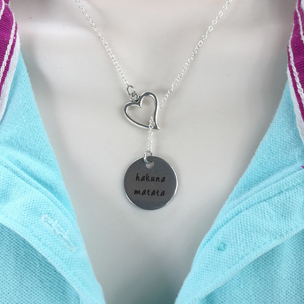 I Love Hakuna Matata Handcrafted Silver Lariat Y Necklace.