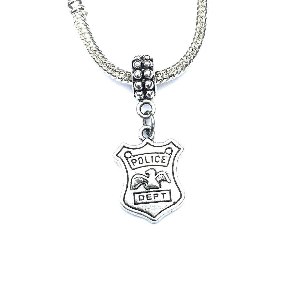 Handcrafted Silver PD Badge Charm Bead for Bracelet.