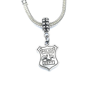 Handcrafted Silver PD Badge Charm Bead for Bracelet.