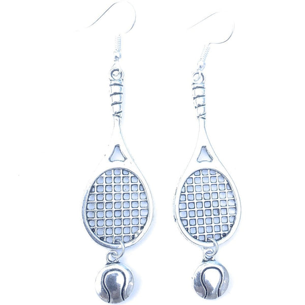 Gorgeous Large Tennis Racket with Tennis Ball Silver Dangle Earrings.