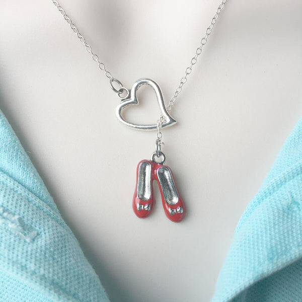 I Love Red Slipper of OZ Silver Lariat Y Necklace.