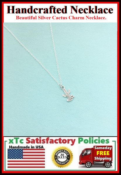 Handcrafted Silver Cactus Charm Necklace.