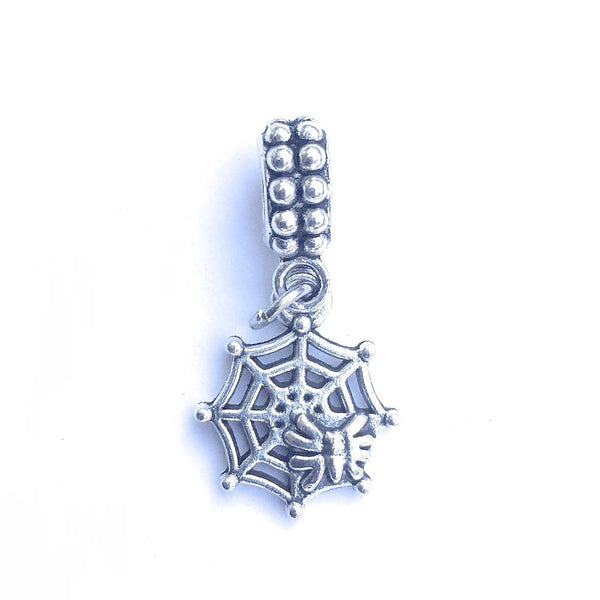 Handcrafted Silver Spider Web Charm Bead for Bracelet.
