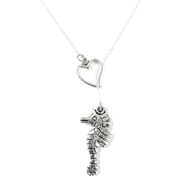 I Love Sea Horse Handcrafted Silver Lariat Y Necklace.