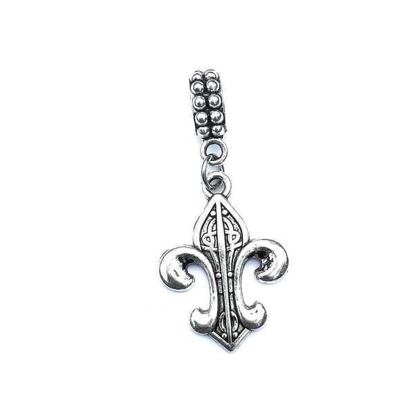 Handcrafted Silver Fleur de Lis Charm Bead for Bracelet.