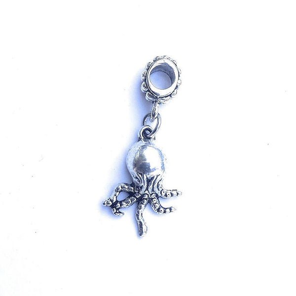 Handcrafted Silver Octopus Charm Bead for Bracelet.