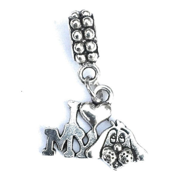 Silver I Love My Dog Charm Bead for Bracelet.