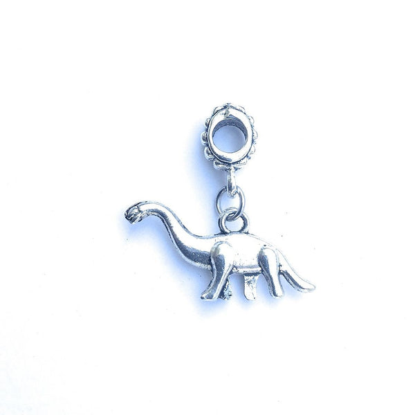 Handcrafted Silver Dinosaur Charm Bead for Bracelet.