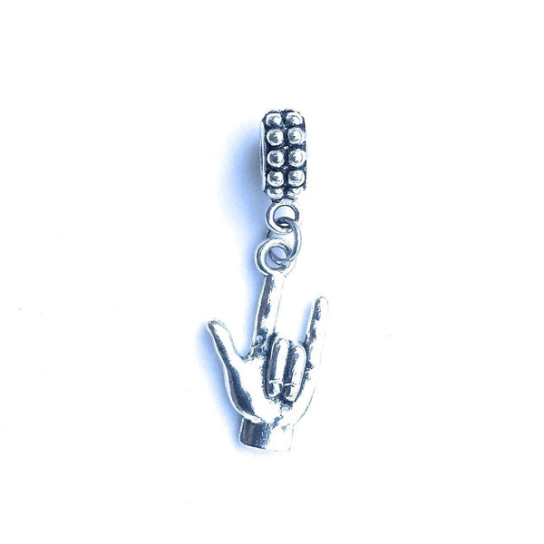 Handcrafted Silver Sign I Love You Charm Bead for Bracelet.