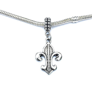 Handcrafted Silver Fleur de Lis Charm Bead for Bracelet.