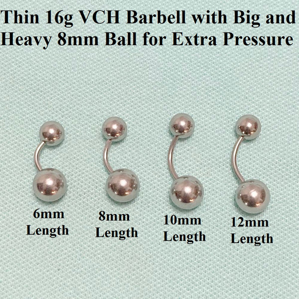 THIN 16g Surgical Steel VCH Barbell w HEAVY Ball for extra Pressure.