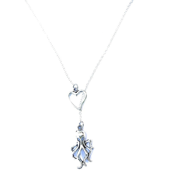 I Love Sea Life (Octopus) Handcrafted Silver Lariat Y Necklace.