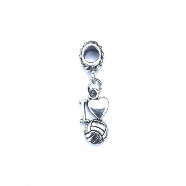 Silver I Love Volleyball Charm Bead for European and American Bracelet.