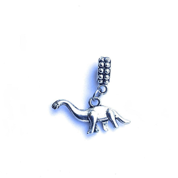 Handcrafted Silver Dinosaur Charm Bead for Bracelet.