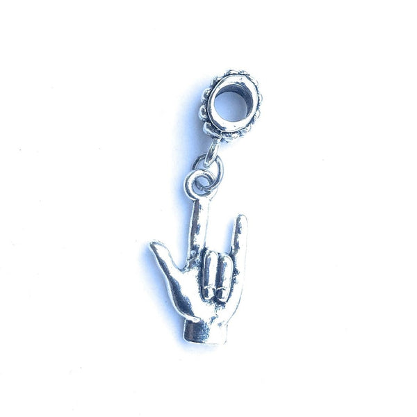 Handcrafted Silver Sign I Love You Charm Bead for Bracelet.