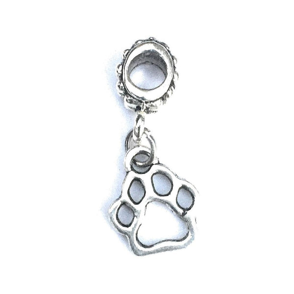 Silver 1/2" Paw Print Dog Charm Bead for Bracelet.