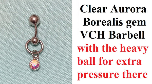 Clear Aurora Borealis Drop VCH Barbell with Heavy Ball for Extra Pressure.