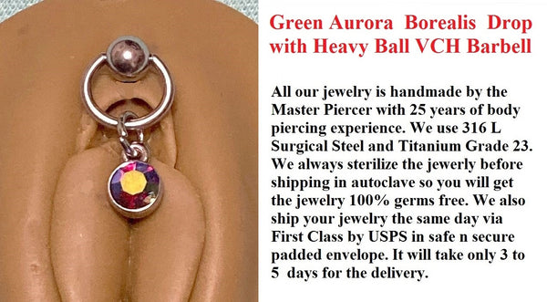 Green Aurora Borealis Drop VCH Barbell with Heavy Ball for Extra Pressure.