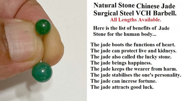 Sterilized Surgical Steel Natural Green JADE Stone 14g VCH Barbell.