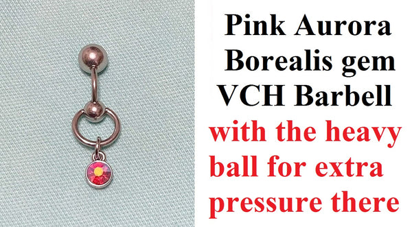 Pink Aurora Borealis Drop VCH Barbell with Heavy Ball for Extra Pressure.