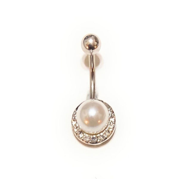 Sterilized Surgical Steel with CZs & Faux PEARL 14g VCH Barbell.
