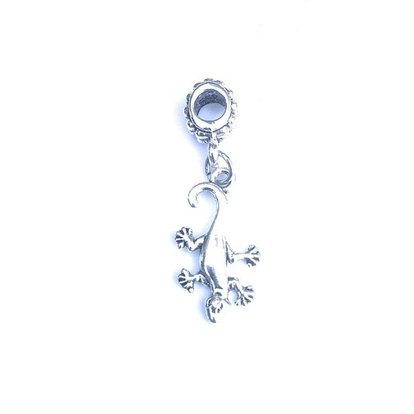 Silver Lizard Charm Bead for Bracelet.