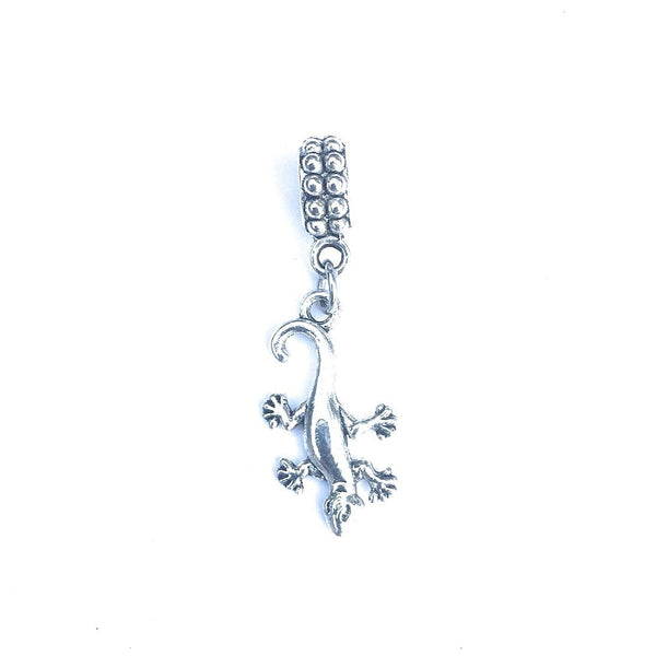 Silver Lizard Charm Bead for Bracelet.