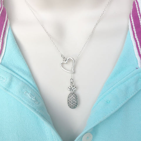 I Love Pineapple Silver Lariat Y Necklace.