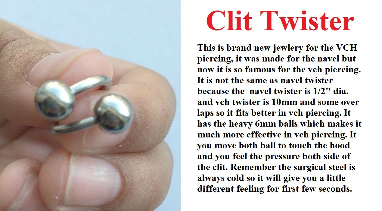 Surgical Steel CLIT TWISTER for Vertical Hood Piercing.