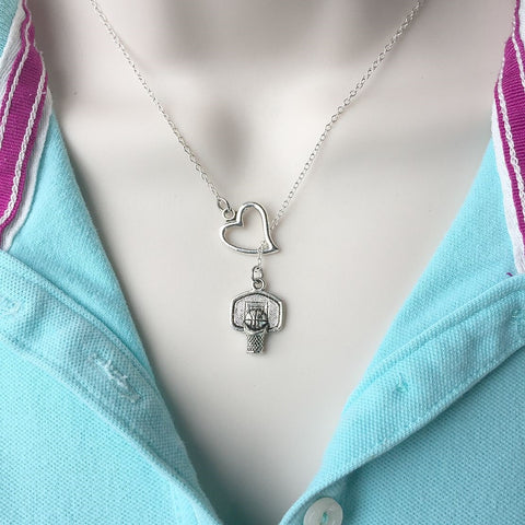 I Love Basketball Silver Lariat Y Necklace.