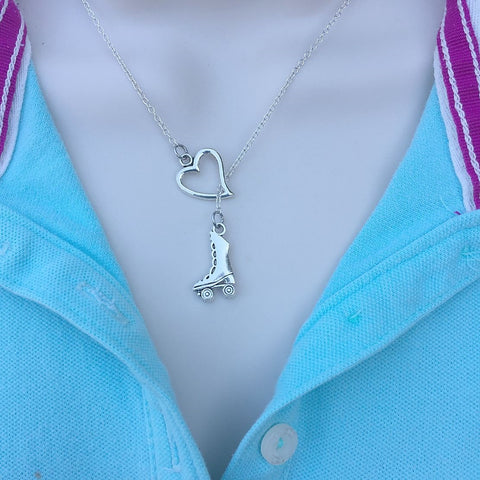 I Love Skates Handcrafted Silver Lariat Y Necklace.