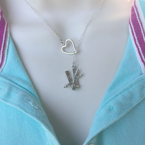 I Love to Ski Silver Lariat Y Necklace.