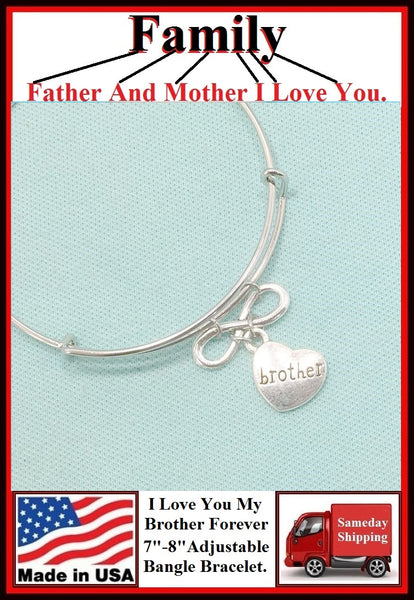 Handcrafted " I Love You My Brother Forever" Charms Bangle.