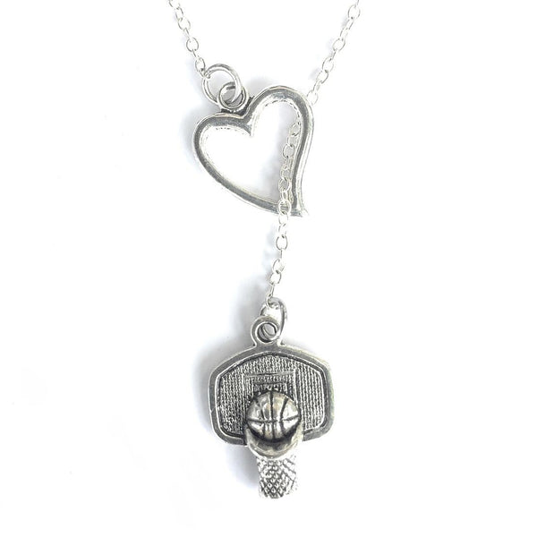 I Love Basketball Silver Lariat Y Necklace.