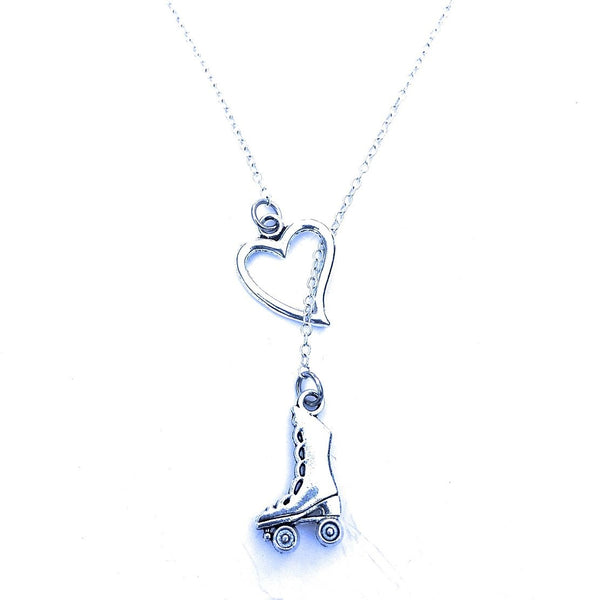 I Love Skates Handcrafted Silver Lariat Y Necklace.