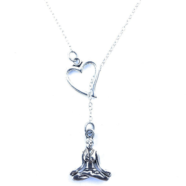 I Love Yoga Handcrafted Silver Lariat Y Necklace.