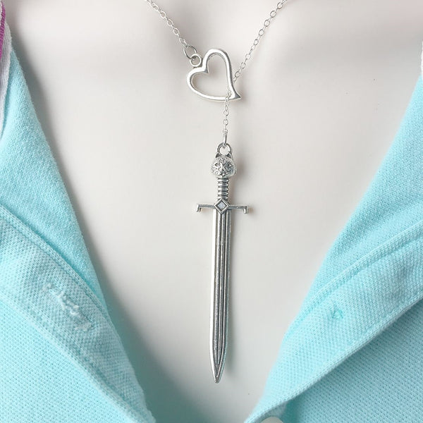 I Love GOT 2-1/2" Sword Silver Lariat Necklace.