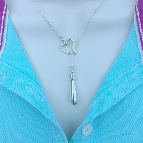 I Love Bowling Silver Lariat Y Necklace.