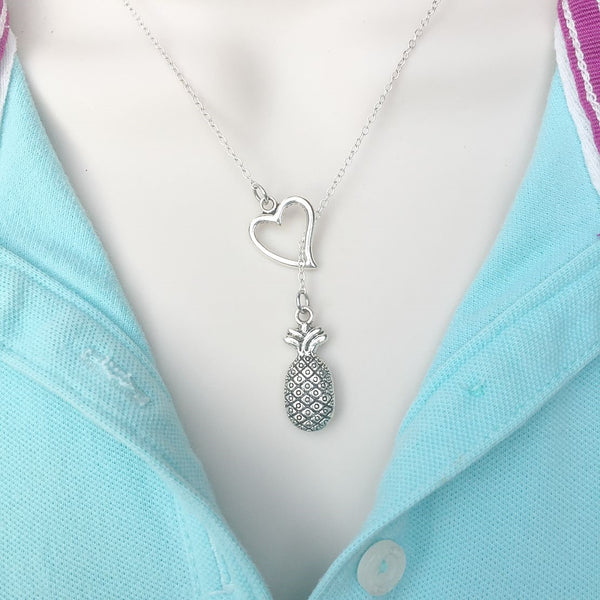 I Love Pineapple Silver Lariat Y Necklace.