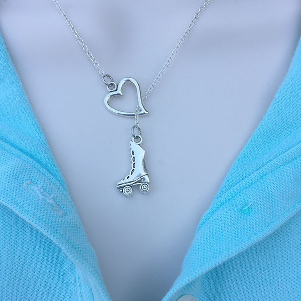I Love Skates Handcrafted Silver Lariat Y Necklace.
