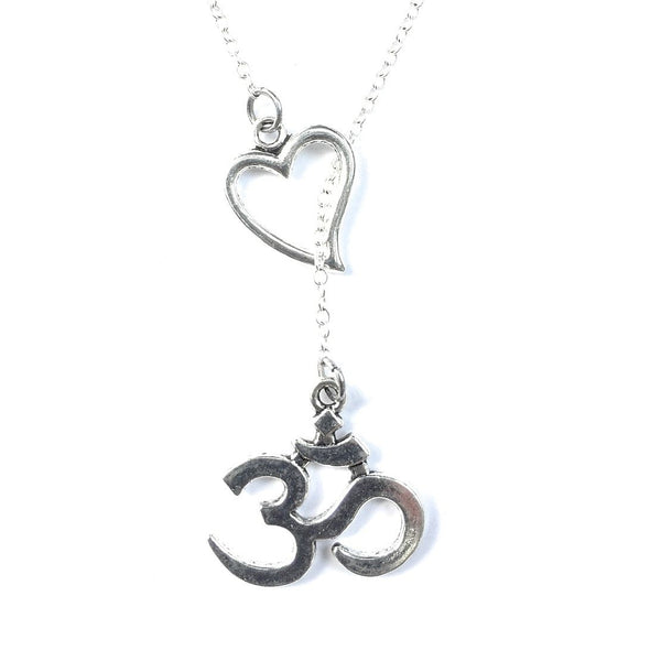 I Love Large OM Handcrafted Silver Lariat Y Necklace.