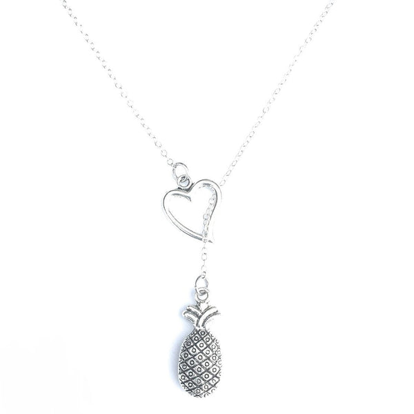 I Love Pineapple Silver Lariat Y Necklace.