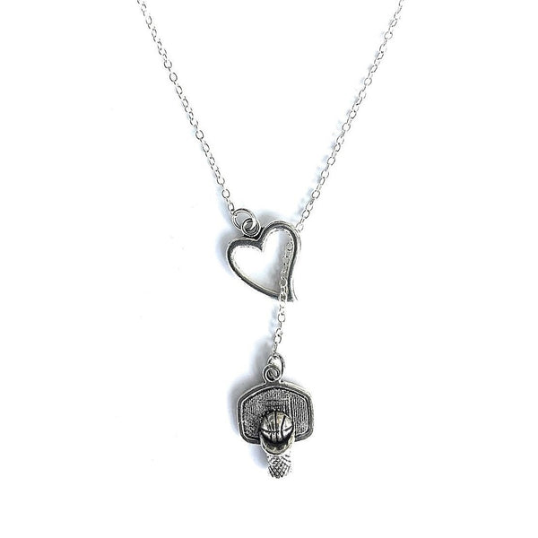 I Love Basketball Silver Lariat Y Necklace.
