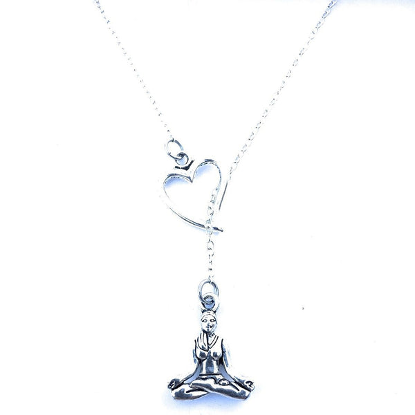 I Love Yoga Handcrafted Silver Lariat Y Necklace.