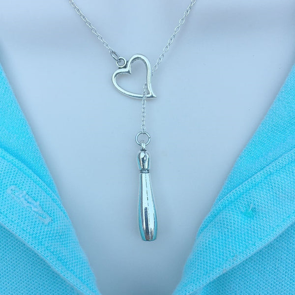 I Love Bowling Silver Lariat Y Necklace.