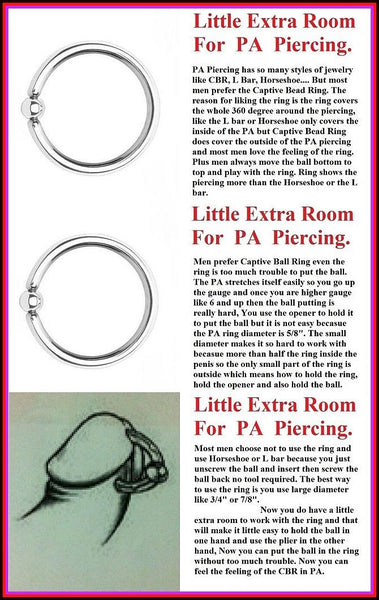 Sterilized Surgical Steel Little EXTRA Room Ring For 10g PA Piercing.