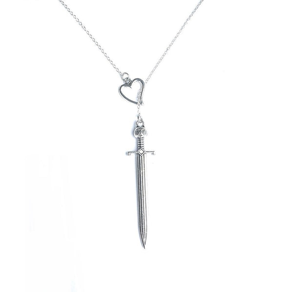 I Love GOT 2-1/2" Sword Silver Lariat Necklace.